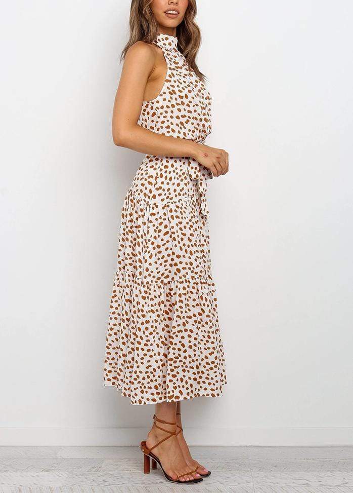 Lacing Halter Printed Sleeveless Maxi Dress