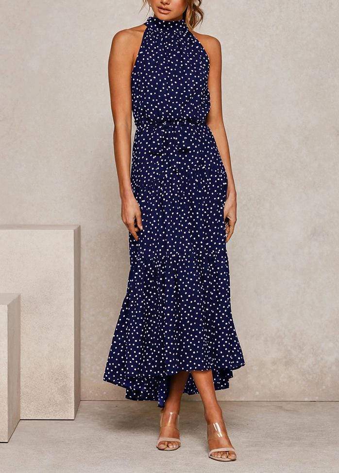 Lacing Halter Printed Sleeveless Maxi Dress