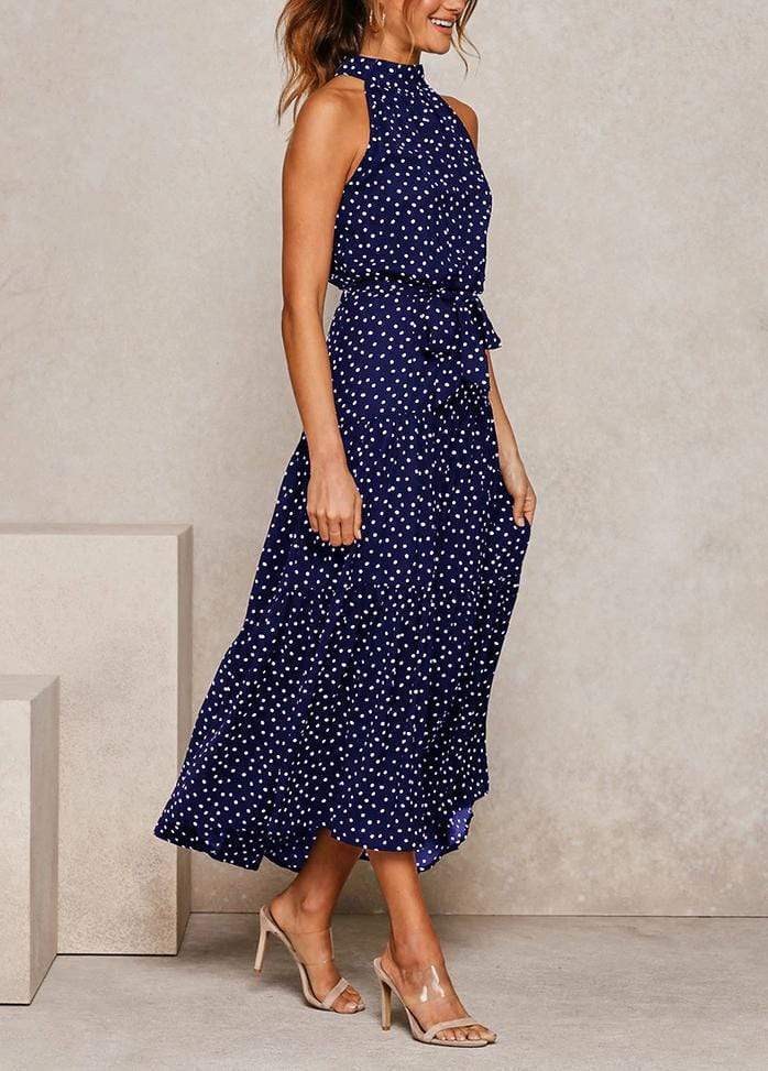 Lacing Halter Printed Sleeveless Maxi Dress