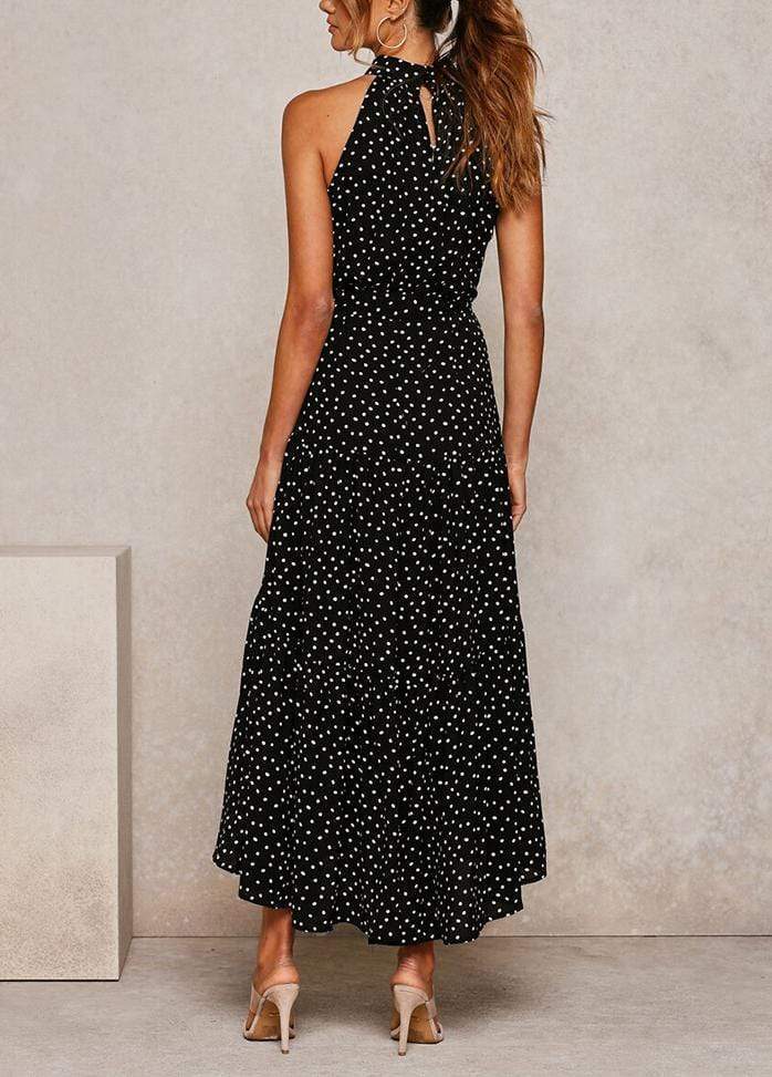 Lacing Halter Printed Sleeveless Maxi Dress