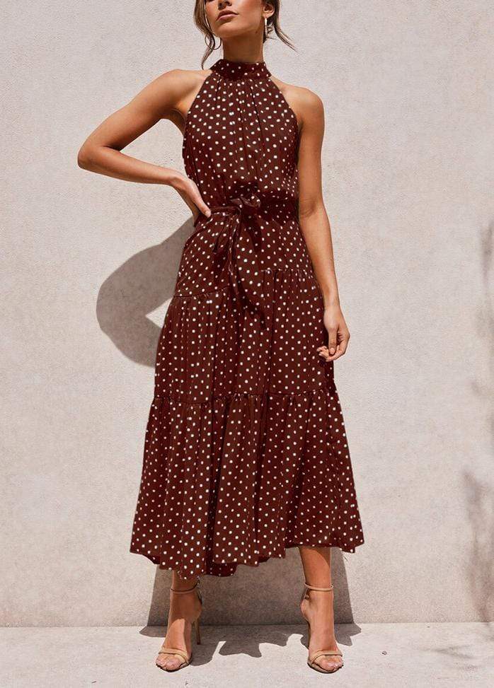 Lacing Halter Printed Sleeveless Maxi Dress