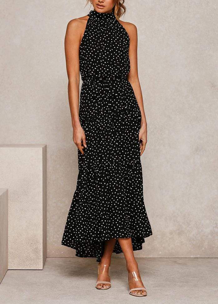 Lacing Halter Printed Sleeveless Maxi Dress