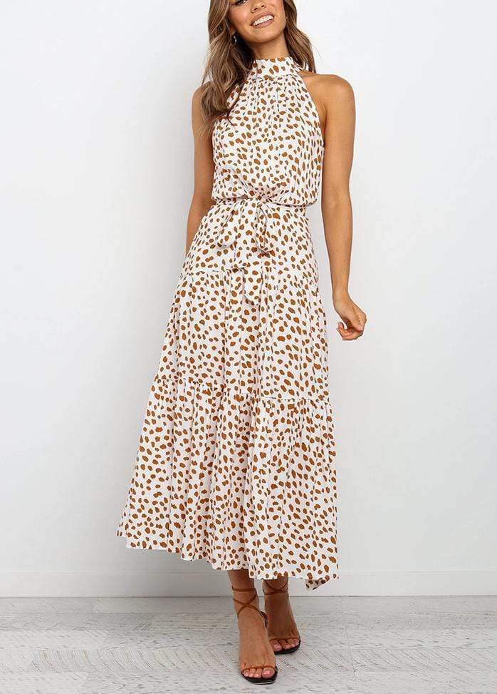 Lacing Halter Printed Sleeveless Maxi Dress