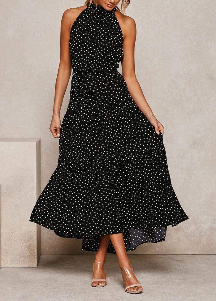 Lacing Halter Printed Sleeveless Maxi Dress