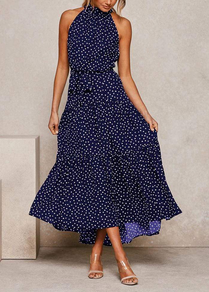 Lacing Halter Printed Sleeveless Maxi Dress