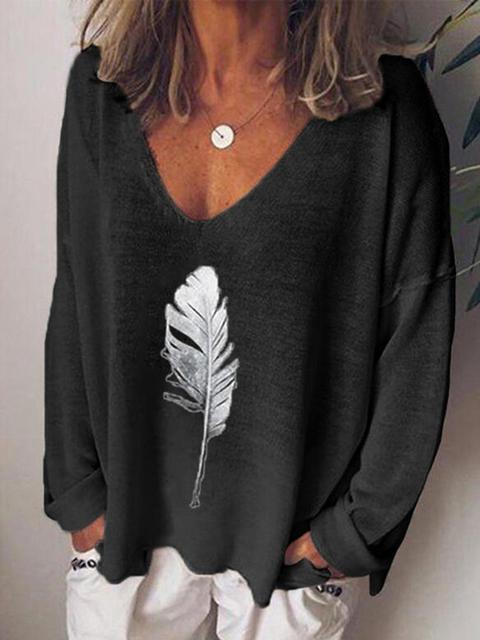 Leaves Print Loose Sweater Tops