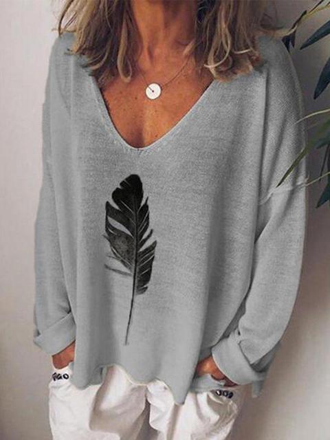 Leaves Print Loose Sweater Tops