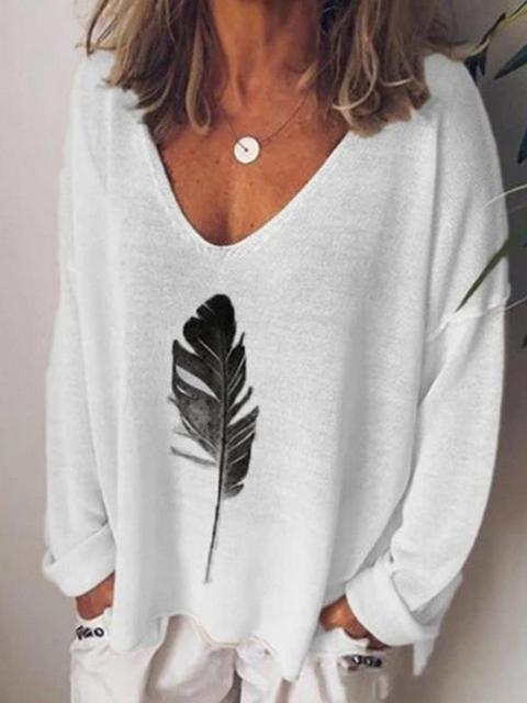 Leaves Print Loose Sweater Tops