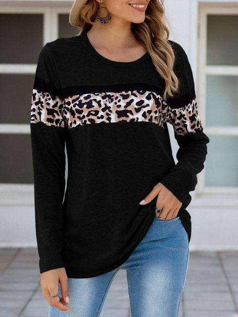 Leopard Patchwork Long Sleeve T-shirts