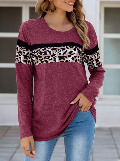 Leopard Patchwork Long Sleeve T-shirts