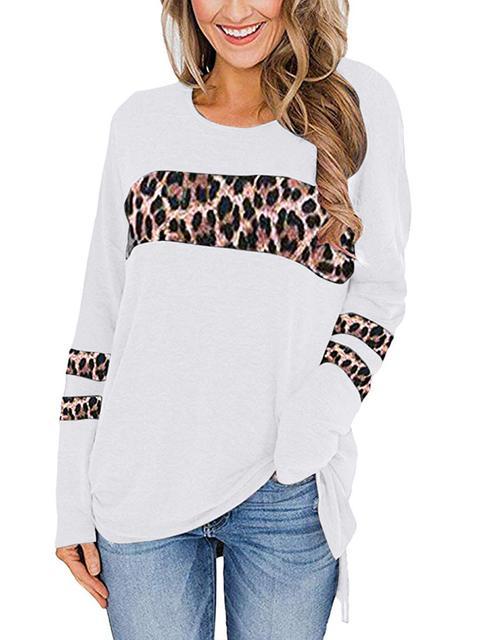 Leopard Patchwork Long Sleeve Tops