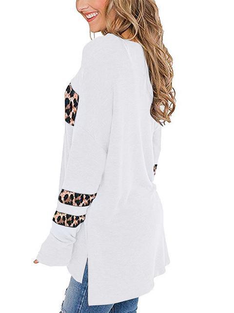 Leopard Patchwork Long Sleeve Tops