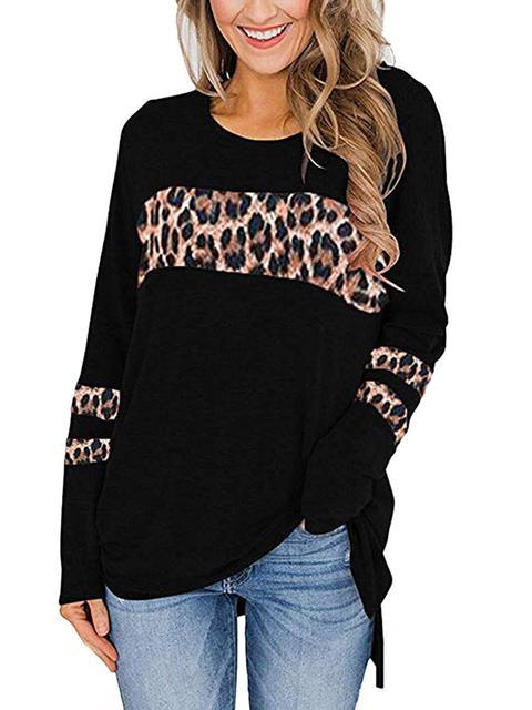 Leopard Patchwork Long Sleeve Tops