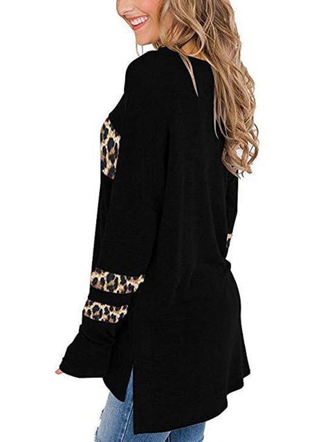 Leopard Patchwork Long Sleeve Tops