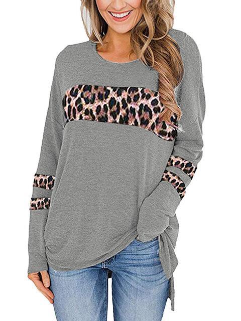 Leopard Patchwork Long Sleeve Tops