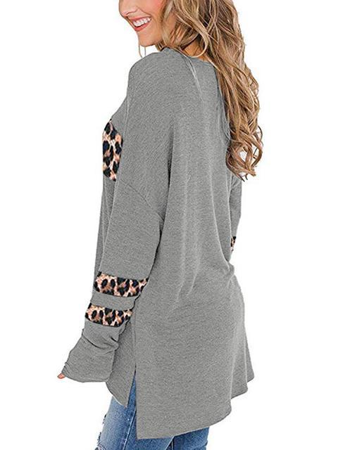 Leopard Patchwork Long Sleeve Tops