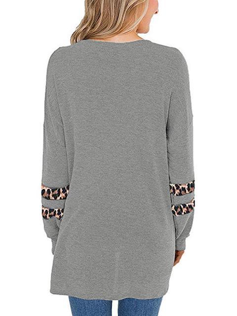 Leopard Patchwork Long Sleeve Tops