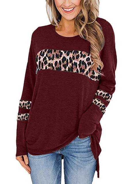 Leopard Patchwork Long Sleeve Tops