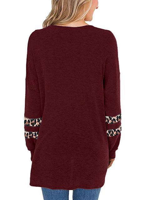 Leopard Patchwork Long Sleeve Tops