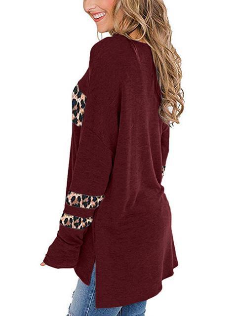 Leopard Patchwork Long Sleeve Tops