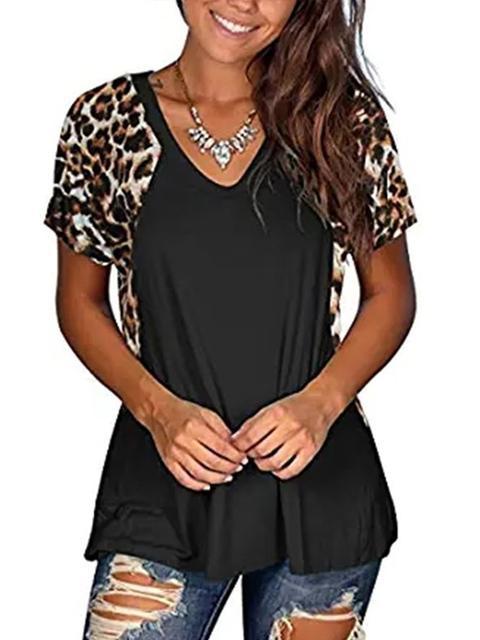 Leopard Patchwork Short Sleeve Tops