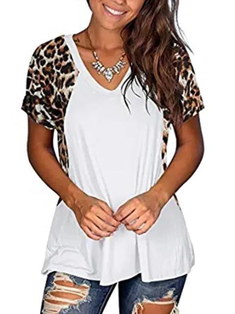 Leopard Patchwork Short Sleeve Tops