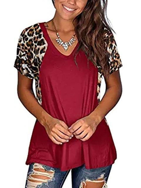 Leopard Patchwork Short Sleeve Tops