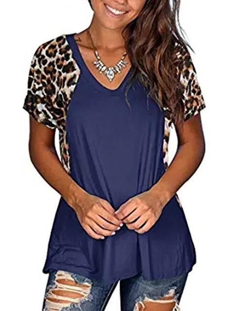 Leopard Patchwork Short Sleeve Tops