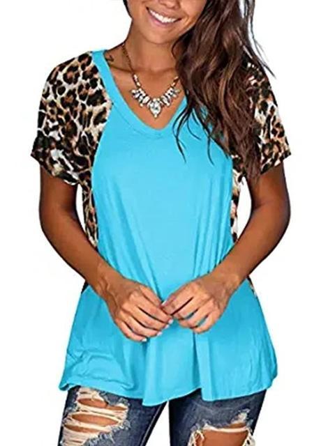 Leopard Patchwork Short Sleeve Tops