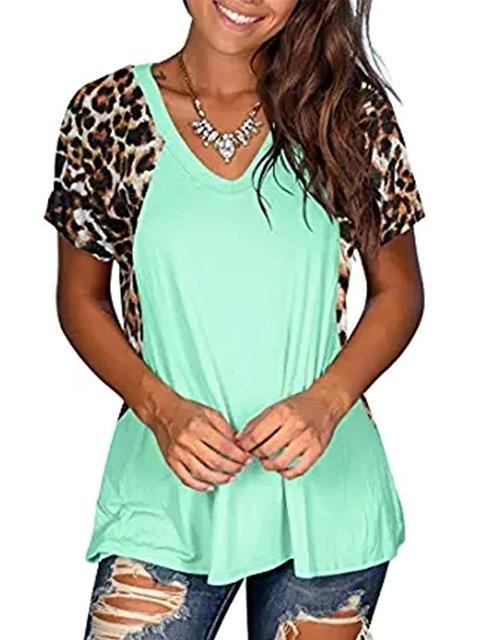 Leopard Patchwork Short Sleeve Tops