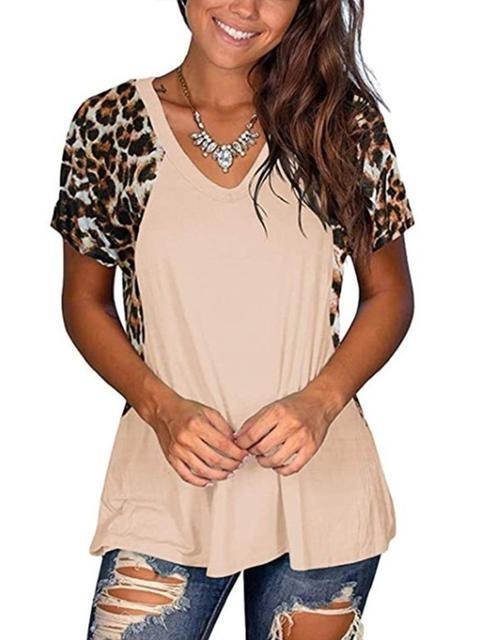 Leopard Patchwork Short Sleeve Tops