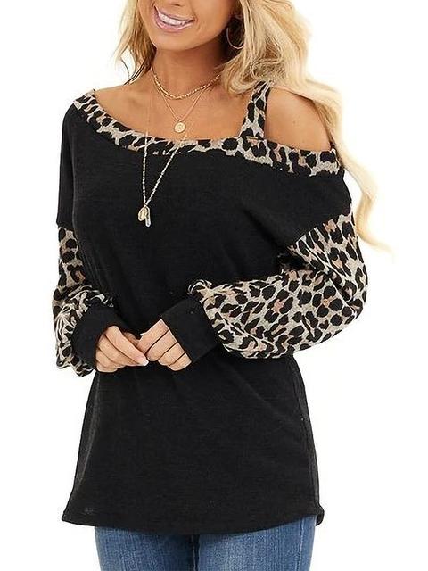 Leopard Print Cold Shoulder Tops