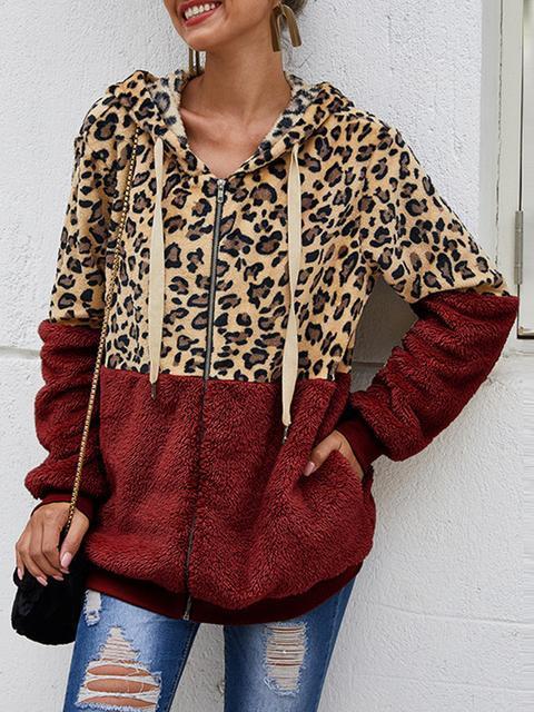 Leopard Print Hooded Plush Coat