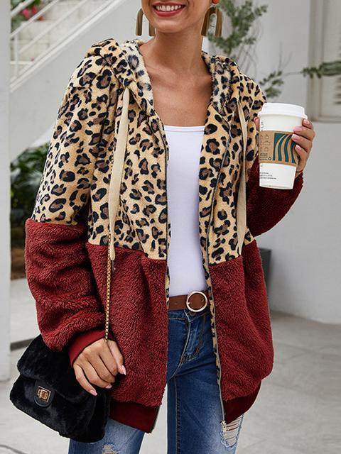 Leopard Print Hooded Plush Coat