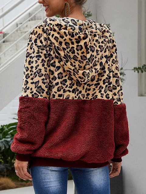 Leopard Print Hooded Plush Coat