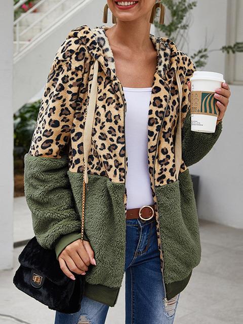 Leopard Print Hooded Plush Coat