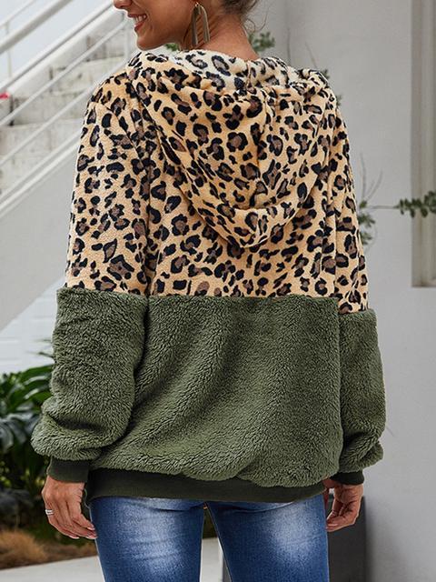 Leopard Print Hooded Plush Coat