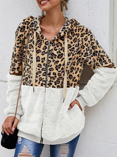 Leopard Print Hooded Plush Coat