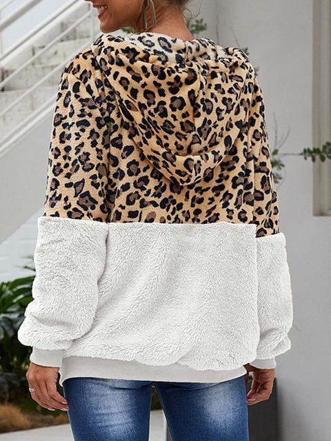 Leopard Print Hooded Plush Coat