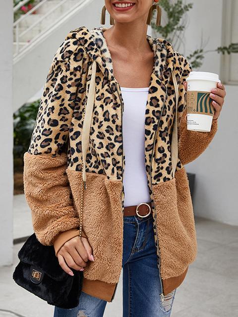 Leopard Print Hooded Plush Coat