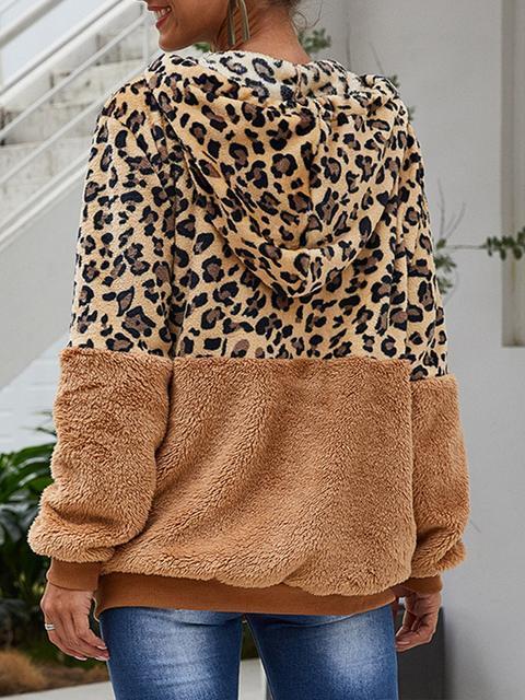 Leopard Print Hooded Plush Coat