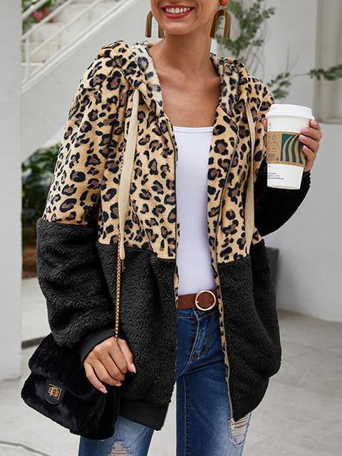 Leopard Print Hooded Plush Coat