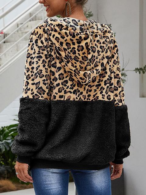 Leopard Print Hooded Plush Coat