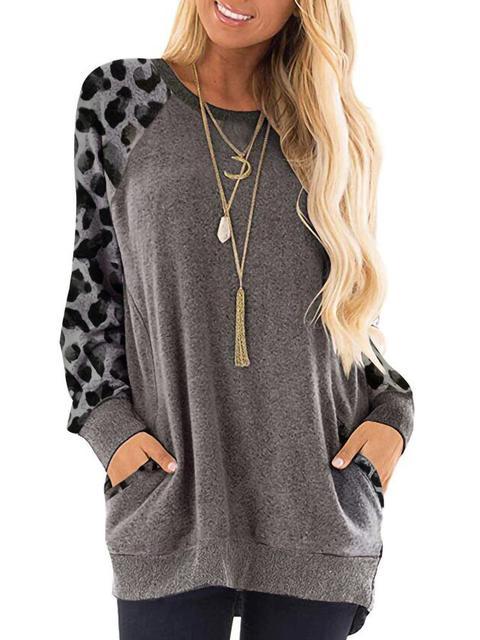 Leopard Print Raglan Sleeve Casual Sweatshirt