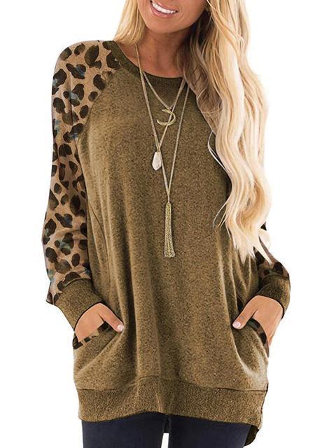 Leopard Print Raglan Sleeve Casual Sweatshirt