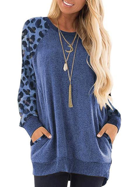 Leopard Print Raglan Sleeve Casual Sweatshirt