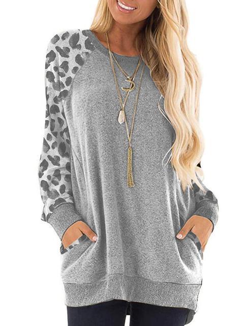 Leopard Print Raglan Sleeve Casual Sweatshirt