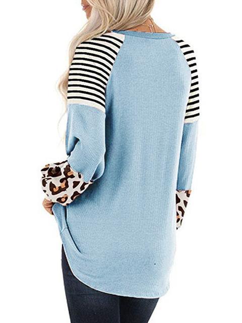 Leopard Print Striped Stitching T-shirt