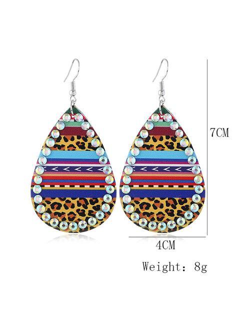 Leopard Printed Rhinestone PU Leather Earrings