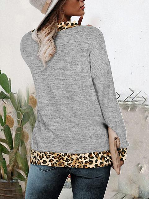 Leopard Splicing V-neck Casual Tops